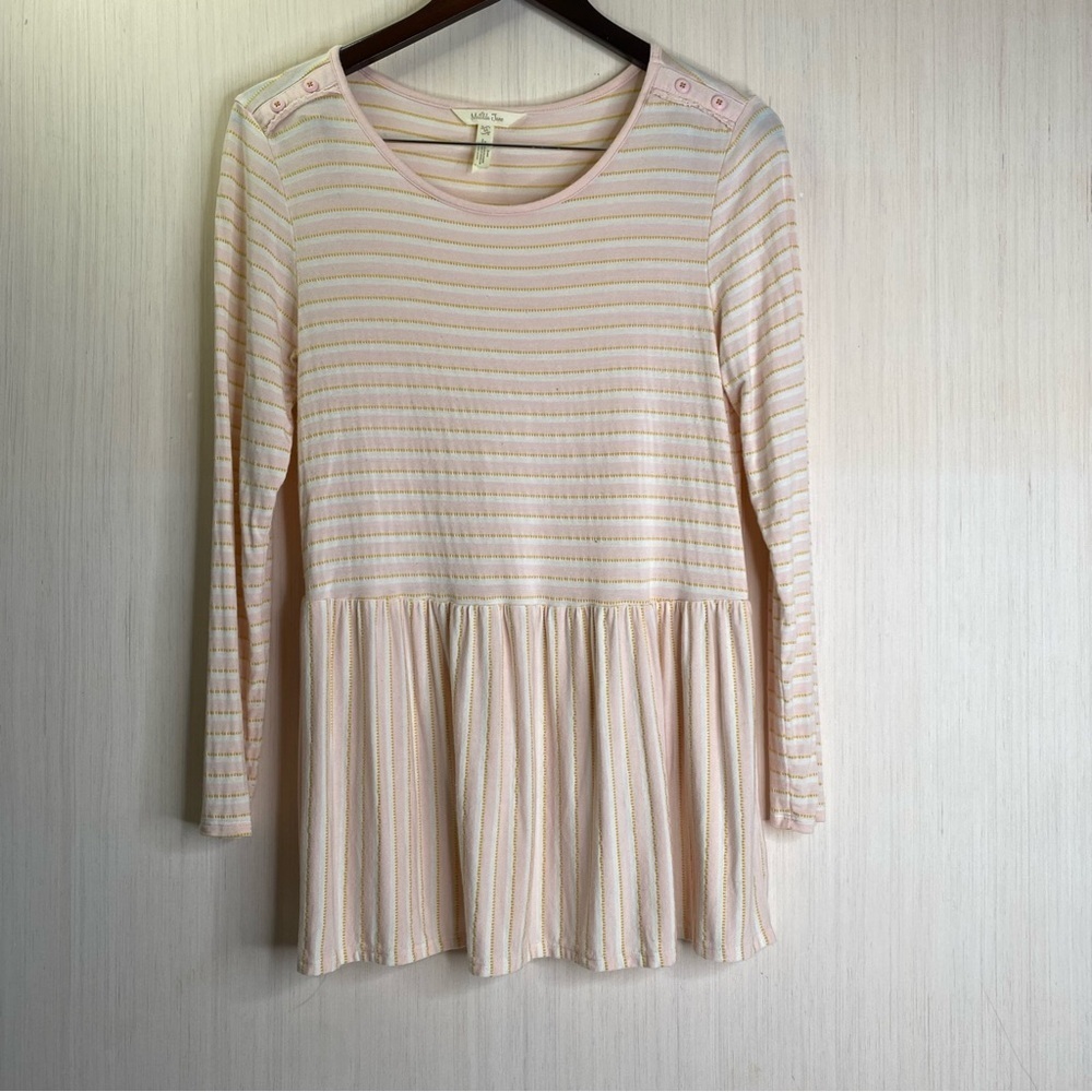 Matilda Jane Striped Long Sleeve Peplum Pink/Gold Top Size Medium